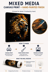 Mixed Media Lion Canvas Wall Art Hand Painted Finish Animal Decor