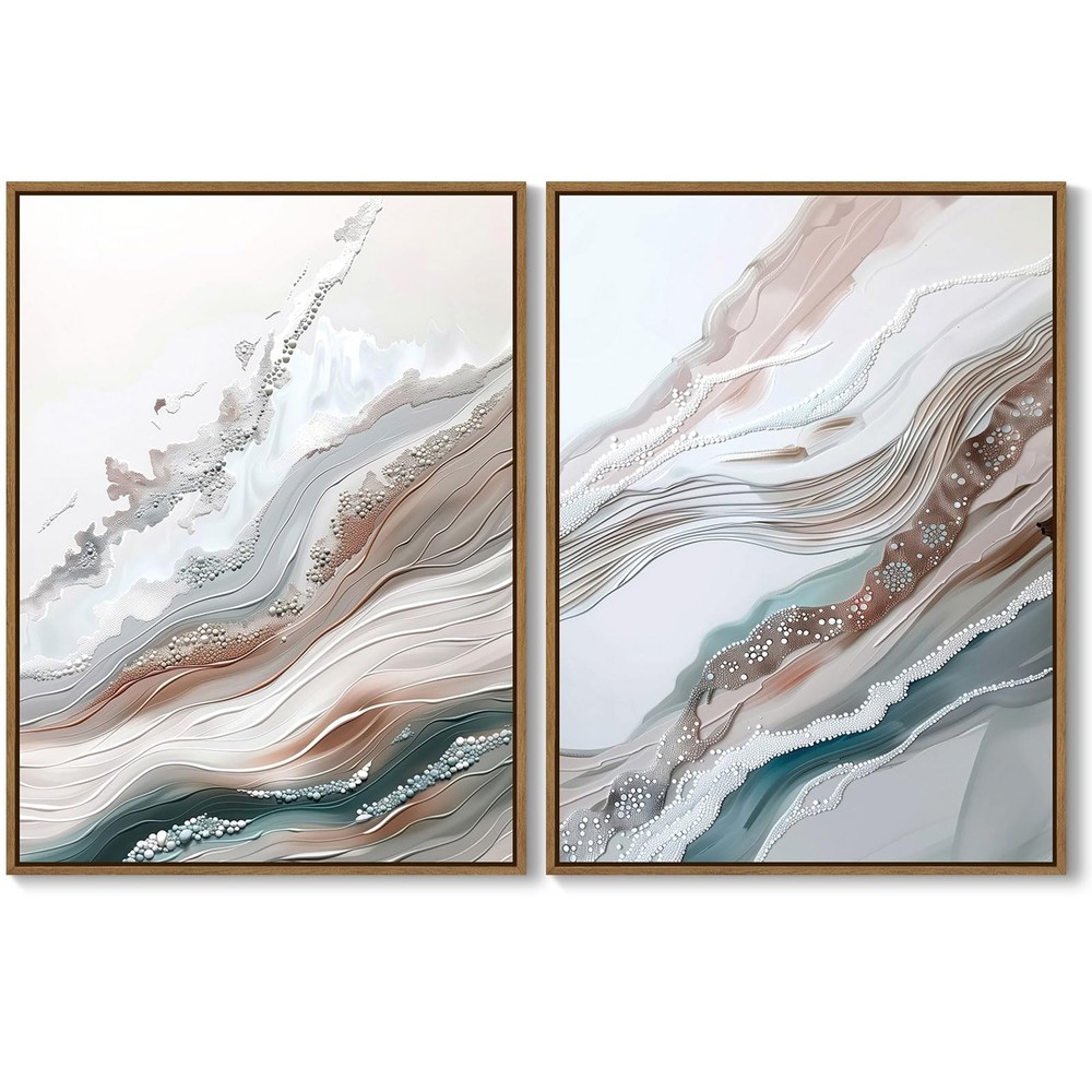 QTESPEII Framed Wall Art Set of 2 Abstract Wave Texture Canvas Prints Paintin…