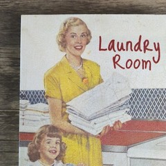 Retro 1960’s Style Laundry Room Art Stretched Canvas Wall Mounted 6″x12″