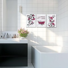 Pink Bathroom Wall Art Decor Hot Pink Floral and Bathtub Bathroom Pictures Pa…