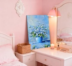 Blue Floral Wall Art Texture Style Oil Floral Painting 10″L x 8″W Canvas