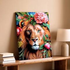 Lion Portrait Sunset Safari Landscape Wildlife Canvas House Aesthetic Decor