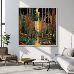 Framed Square Forest Landscape Print, Multicolor Nature Wall Art for Living Room