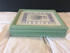 Lucy Davies Art Prints (4) Herb Spices Kitchen Mint Green Beveled Wood Frames