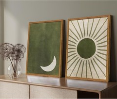 Mid Century Modern Boho Sun and Moon Canvas Prints – Wall Decor Set of 2