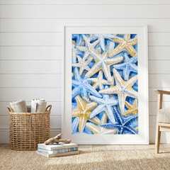 Blue Starfish Painting Art Poster Coastal Beach House Decor Ocean Sea Print