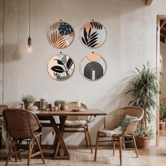 Set of 4 Elegant Boho Wooden Wall Art – Geometric Hanging Decor (10 Inch)