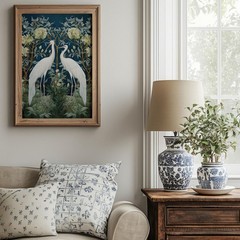 William Morris Crane Art Print Poster, Vintage Botanical Nature Wall Decor