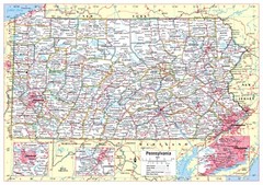 Pennsylvania State Wall Map Large Print Poster – 34″Wx24″H