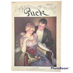 VTG 1914 Puck Magazine Cover At The Play Victorian Retro Couple Art Poster Print