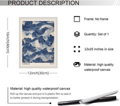 Blue Waves Wall Art Vintage Oriental Japandi Wabi Sabi Poster12X16 inch Unframed