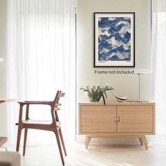 Blue Waves Wall Art Vintage Oriental Japandi Wabi Sabi Poster12X16 inch Unframed