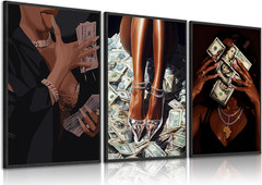 Trendy Black Girl Money Wall Art African American Women Pictures Wall Decor Fash