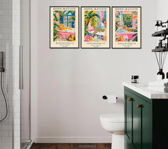 3Pc Vintage Henri Matisse Style Wall Art Tiger Lion Leopardin Bathtub Funny Anim