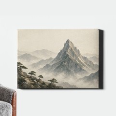 Misty Mountain Canvas Art Zen Illustration Minimal Foggy Landscape