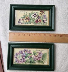 Floral Botanical Framed Art Green Frame Pansy Hydrangea Pair Cottage Farmhouse