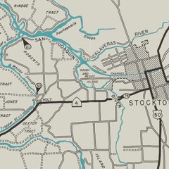 Map of Central California Striped Bass Fishing Grounds and Waterways c. 1952