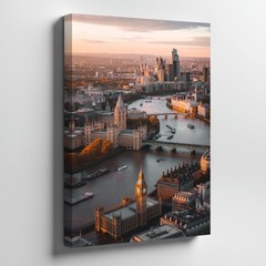 London Cityscape Canvas Wall Art With Big Ben And River Thames Sunset View Home