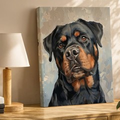 Rottweiler Dog Canvas Wall Art Oil Painting Style Animal Portrait Decor Print