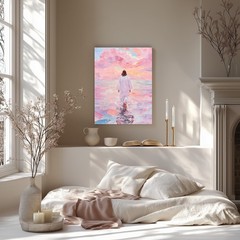 Framed Jesus Wall Art – Pink Jesus Walking on Water Canvas Decor, 12×16 Inch, Ch