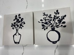 Florals in Vase set of 2 Black Prints on Canvas Framed Wall Decor 12” X 12”