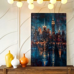 Wall Art Night City Skyline Canvas Print Urban Abstract Reflection Home Decor