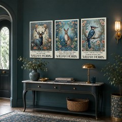 Set of 3 William Morris Style Wildlife Canvas Wall Art Vintage Botanical Deer…