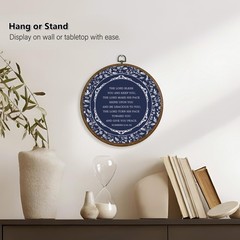 Navy Blue Christian Wall Art Decor, Bible Verse Numbers 6:24-26 Round Wood Fr…
