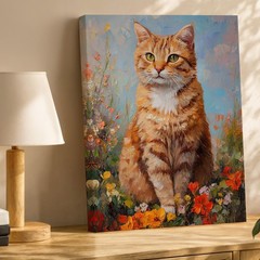 Orange Tabby Cat In Vibrant Flower Garden Canvas Wall Art Print Decor Wall Home