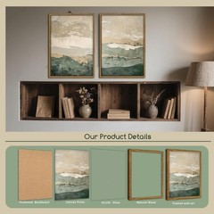 Framed 2Pcs Green Abstract Wall Art with Wood Frame Rustic Landscape Canvas P…