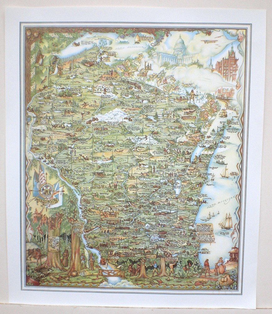 Historical Map Of The State Of WISCONSIN Discover The States Rich History NEW