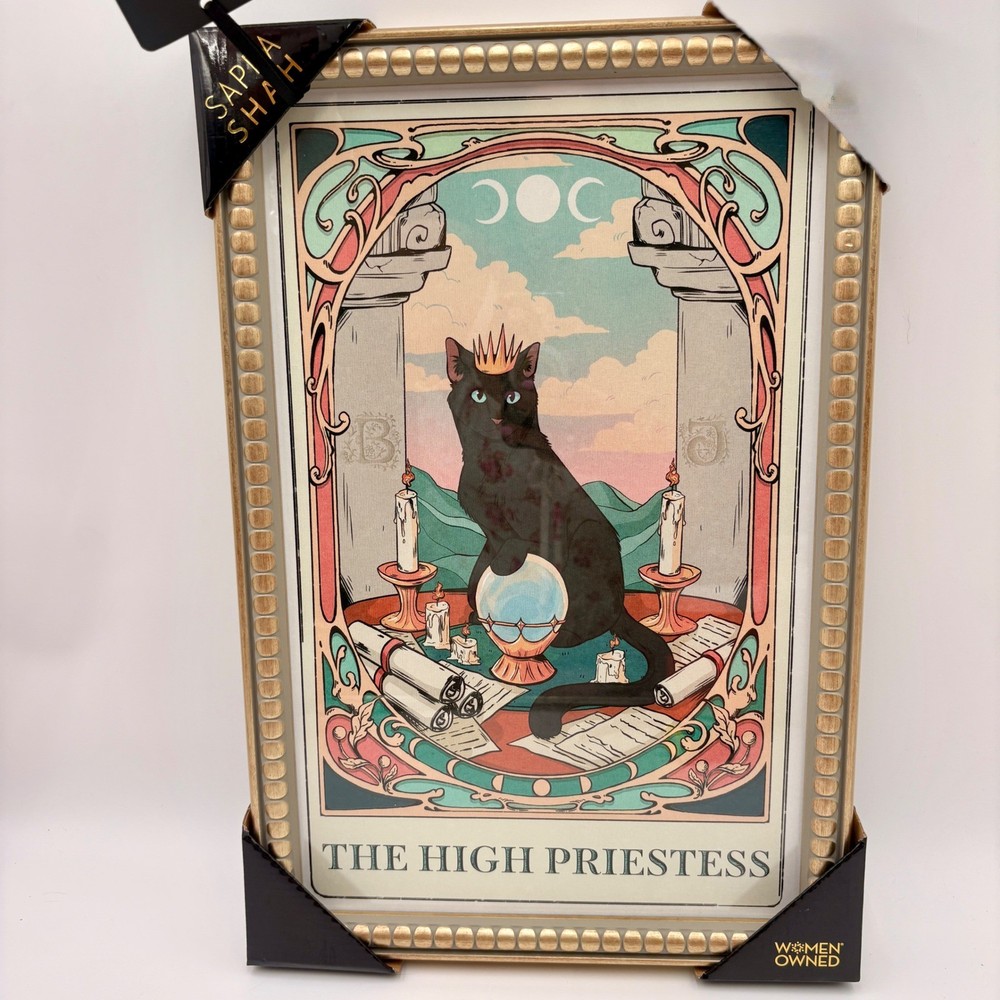 Sapna Shah The High Priestess Tarot Black Cat Framed Wall Art Gold 12×18 New