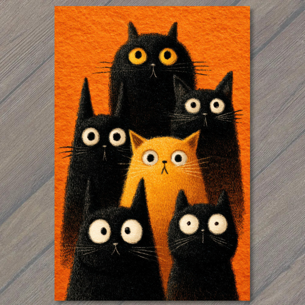 Art Print Playful Cats Funny Group Whimsical Orange Backdrop Art Halloween