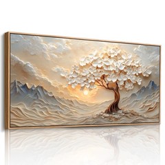 Large Framed Wall Art, Landscape Wall Art, Tree of Life Wall Decor, Modern Ja…