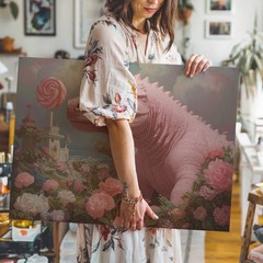 Pink Dinosaur Candyland Canvas Fantasy Large Resembling Soft Plush Wall Art