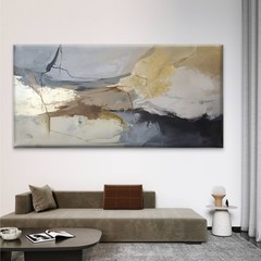 Abstract Beige Gray White Black Brown Unframed Canvas Painting for Living