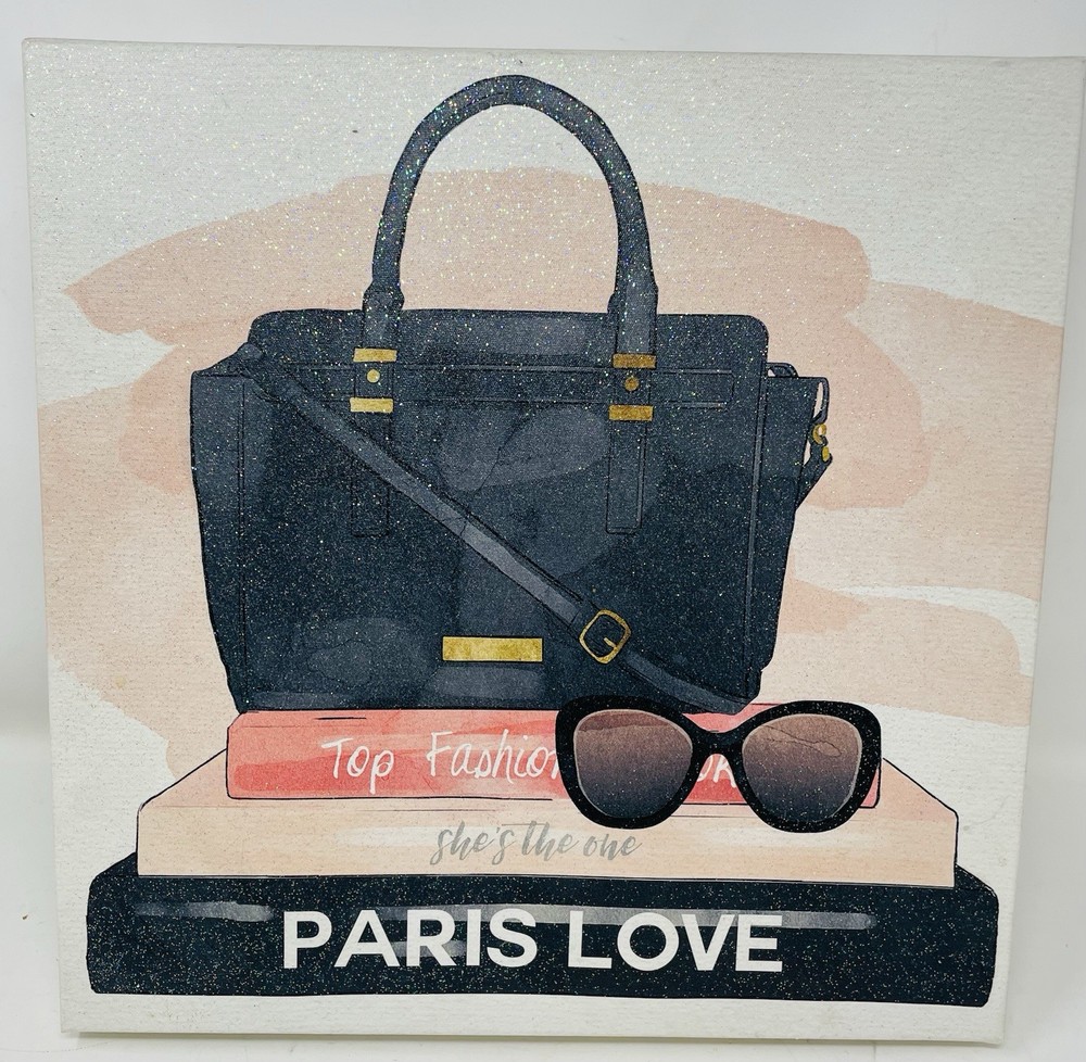 Paris Love Canvas Glitter Art 14”x14”x1.5”