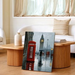 Wall Art London Rainy Street Big Clock Red Telephone Booth Canvas Print Decor