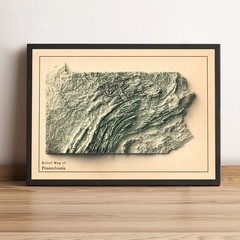 Pennsylvania Map, Pennsylvania 2D Relief Map – 2D Flat Print
