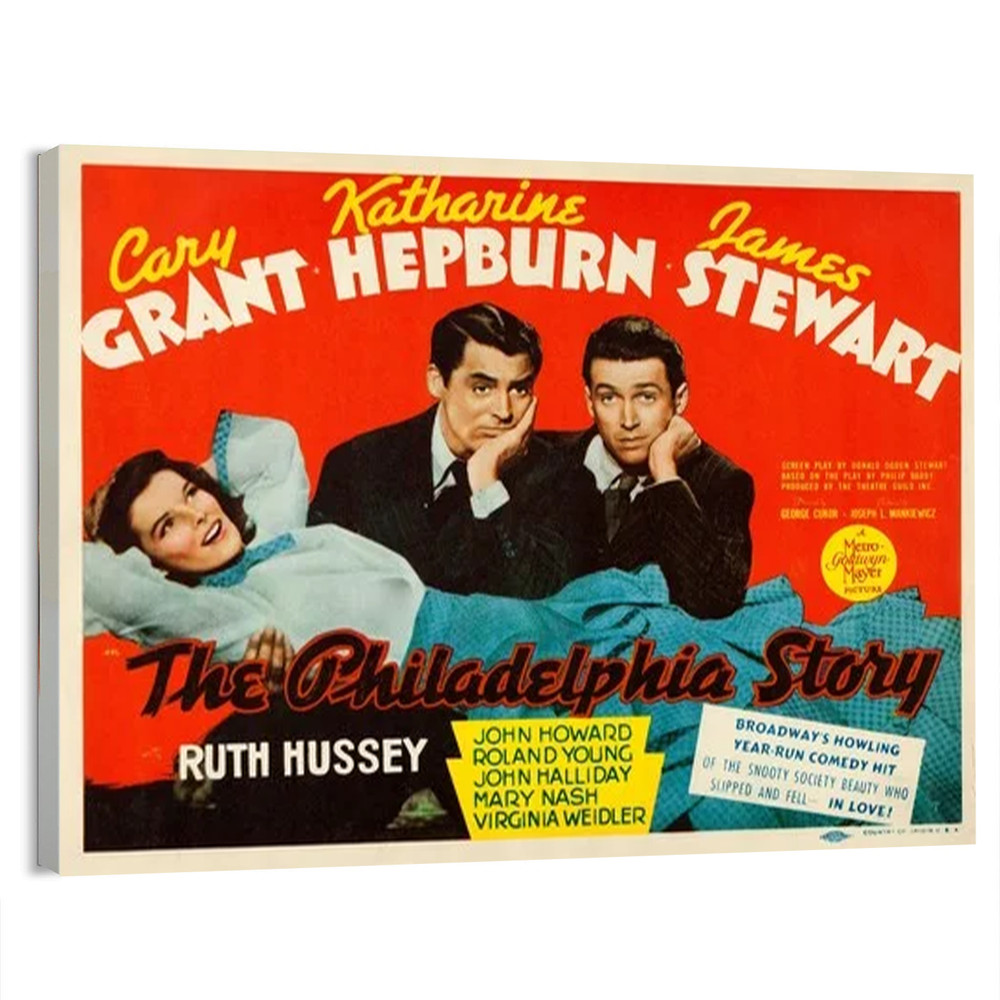 1940 Hepburn, Stewart, Grant in The Philadelphia Story Movie Poster or Canvas