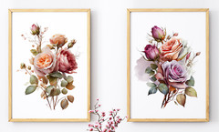 Floral Wall Art Prints, Set of 2 Roses Wall Art Prints, Botanical Decor #99