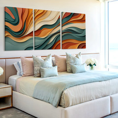 3 Pieces Abstract Waves Earth Tones Modern Large Wall Art for Living Set Of 3