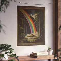 Vintage UFO RAINBOW Wall Art, Alien Pot of Gold Decor, Sci-fi Gay Pride Poster