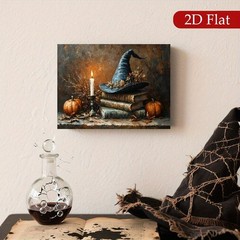 Framed Canvas Vintage Witch Hat Pumpkin Old Book Candle Fall Dark Academia Art