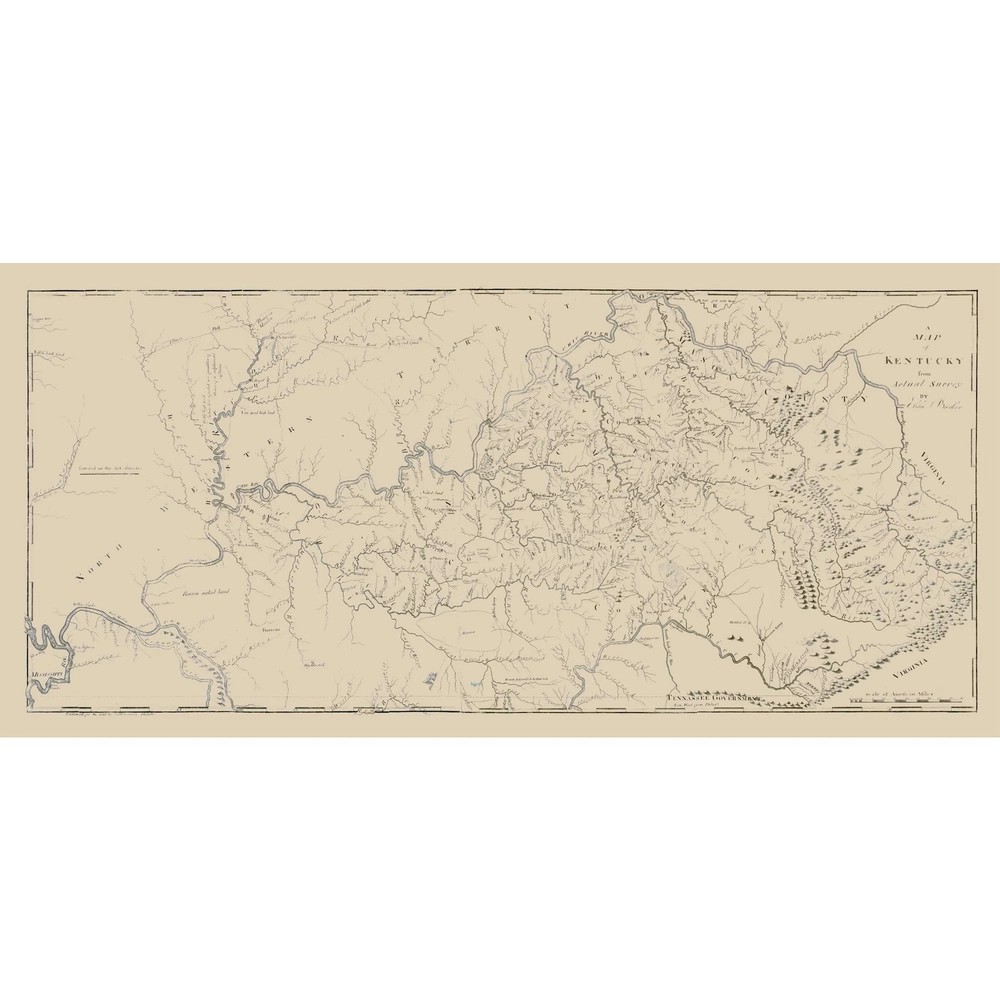 Historic State Map – Kentucky Barker 1793 – Vintage Wall Art
