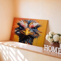 Colorful Abstract Emu Bird Face Canvas Wall Art Vibrant Wildlife Animal Decor