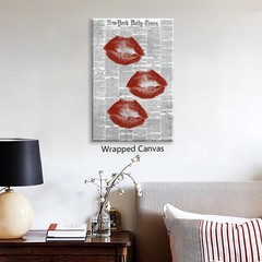Black White Newspaper Canvas Wall Art, Fashion Red Kiss Lips Aesthetic Poster…