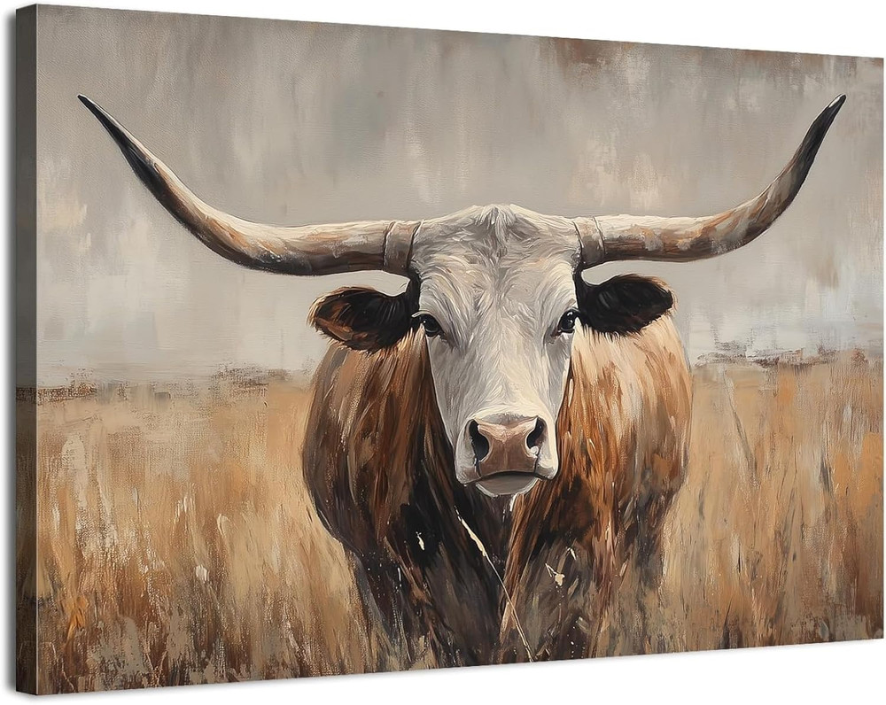 Farmhouse Cow Pictures Wall Decor Longhorn Cattle Canvas Wall Art Western Home D