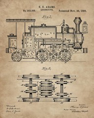 Railroad Train Patent Print Set 6 Vintage Art Prints 8×10 in. Locomotive Railway