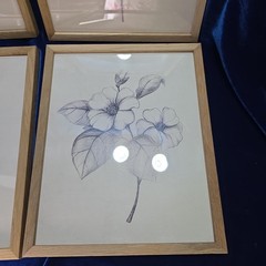 Haus and Hues Grey Floral Wall Art Natural Wood frame botanical prints Set Of 4